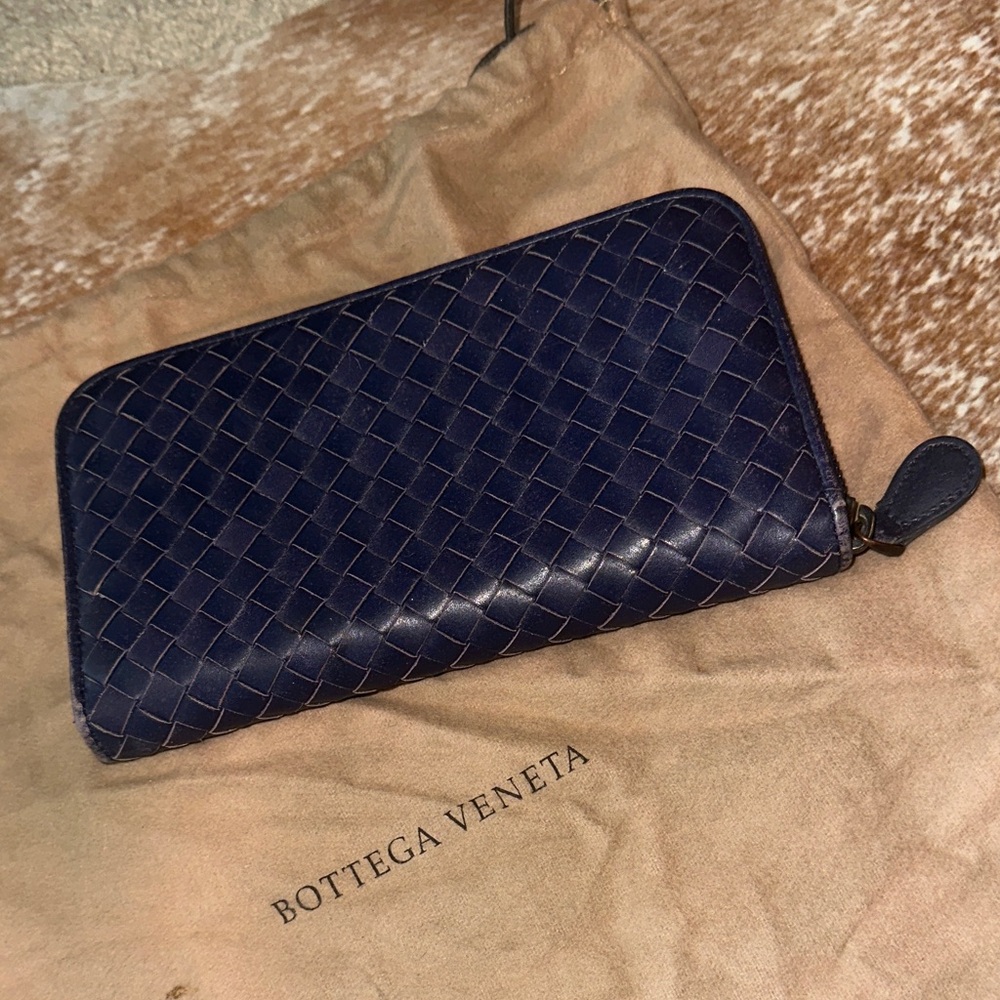 Authentic Bottega Veneta Navy Blue Long Wallet